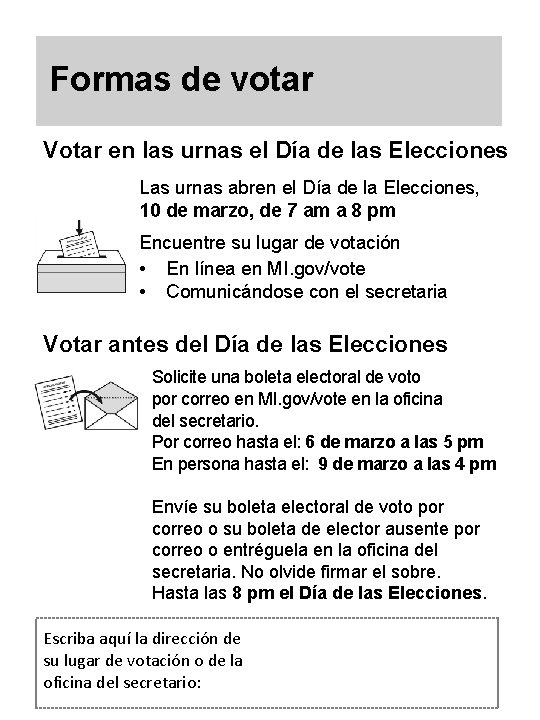 Formas de votar Votar en las urnas el Día de las Elecciones Las urnas