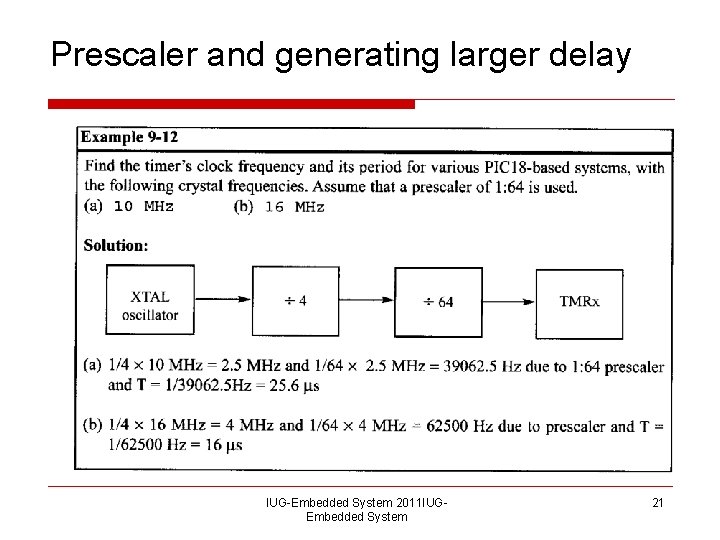 Prescaler and generating larger delay IUG-Embedded System 2011 IUGEmbedded System 21 