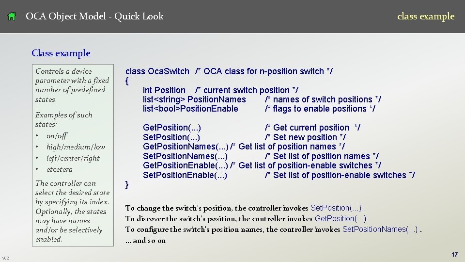 OCA Object Model - Quick Look class example Controls a device parameter with a OCA Object Model - Quick Look class example Controls a device parameter with a