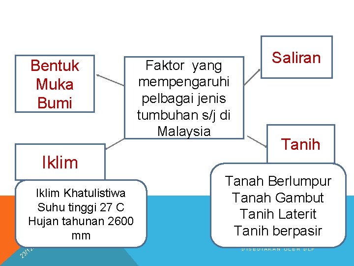 Bentuk Muka Bumi Iklim Khatulistiwa Suhu tinggi 27 C Hujan tahunan 2600 mm 21