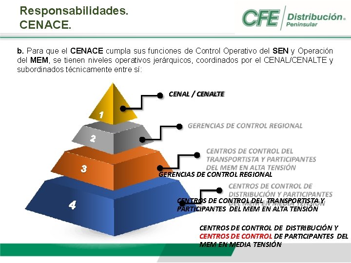 Responsabilidades. CENACE. b. Para que el CENACE cumpla sus funciones de Control Operativo del