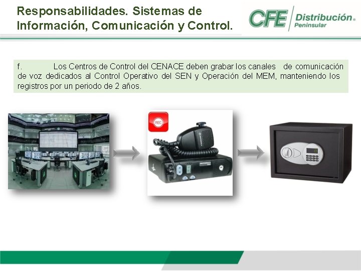 Responsabilidades. Sistemas de Información, Comunicación y Control. f. Los Centros de Control del CENACE