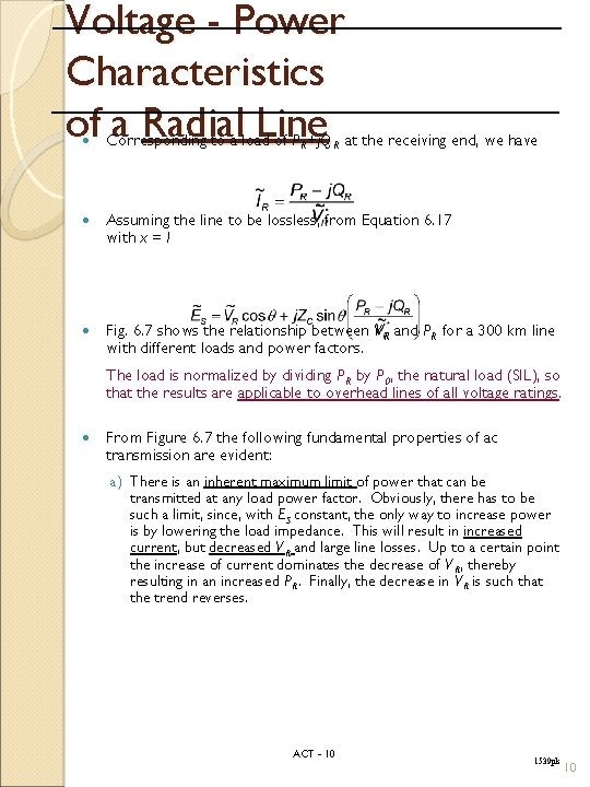 Voltage - Power Characteristics of a Radial Line Corresponding to a load of P