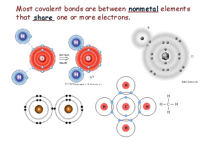 Most covalent bonds are between _______ nonmetal elements that _____ share one or more
