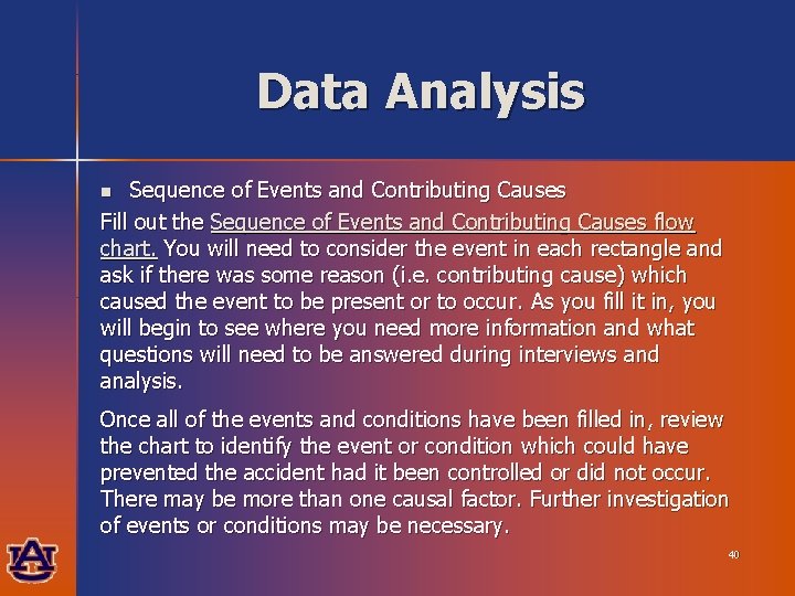 Data Analysis Sequence of Events and Contributing Causes Fill out the Sequence of Events