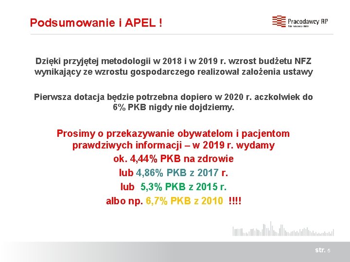 Podsumowanie i APEL ! Dzięki przyjętej metodologii w 2018 i w 2019 r. wzrost