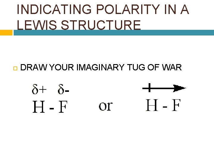 INDICATING POLARITY IN A LEWIS STRUCTURE DRAW YOUR IMAGINARY TUG OF WAR 