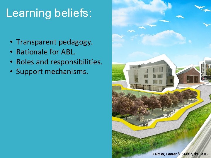 Learning beliefs: • • Transparent pedagogy. Rationale for ABL. Roles and responsibilities. Support mechanisms.