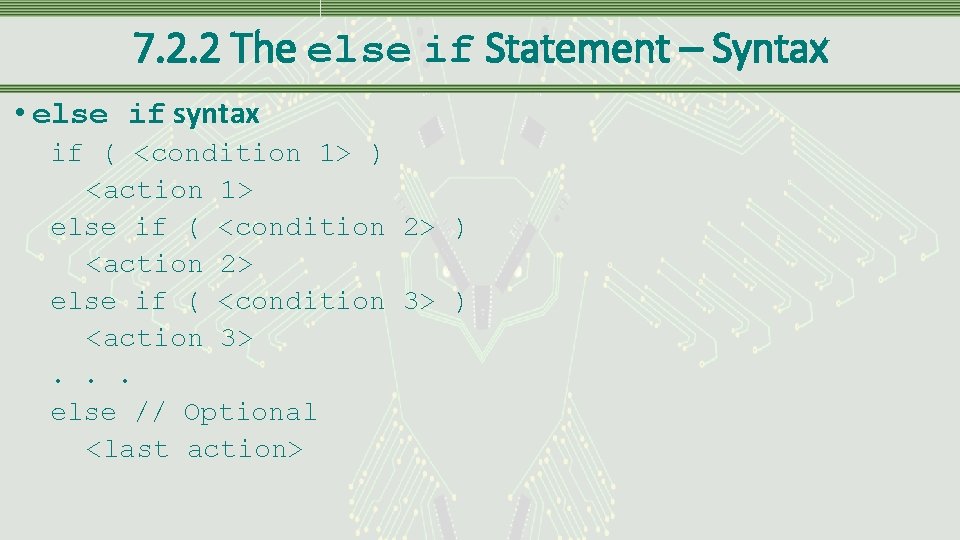 7. 2. 2 The else if Statement – Syntax • else if syntax if