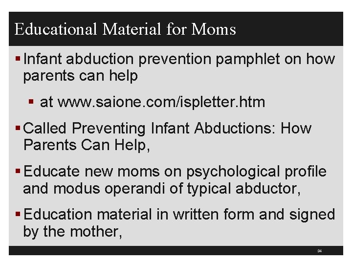 Educational Material for Moms § Infant abduction prevention pamphlet on how parents can help