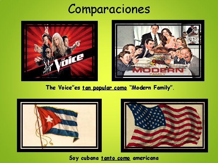 Comparaciones “ The Voice”es tan popular como “Modern Family”. Soy cubana tanto como americana