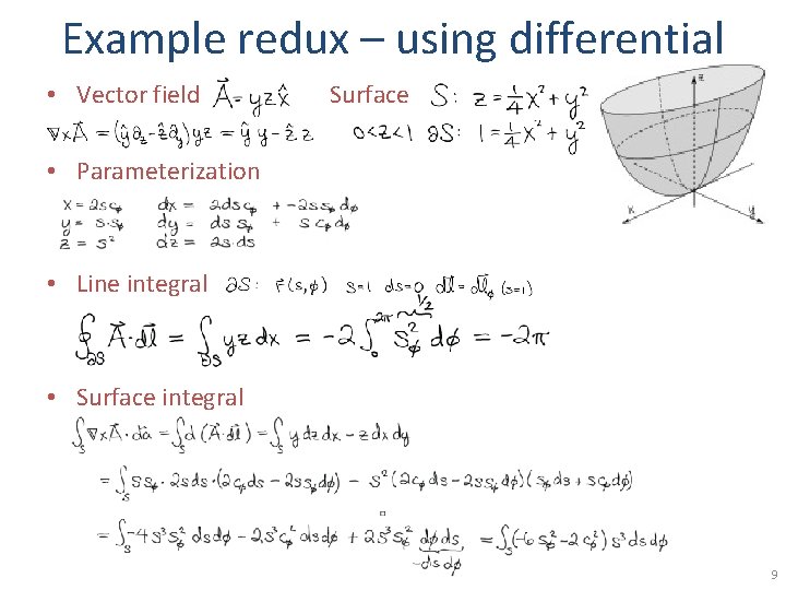 Example redux – using differential • Vector field Surface • Parameterization • Line integral