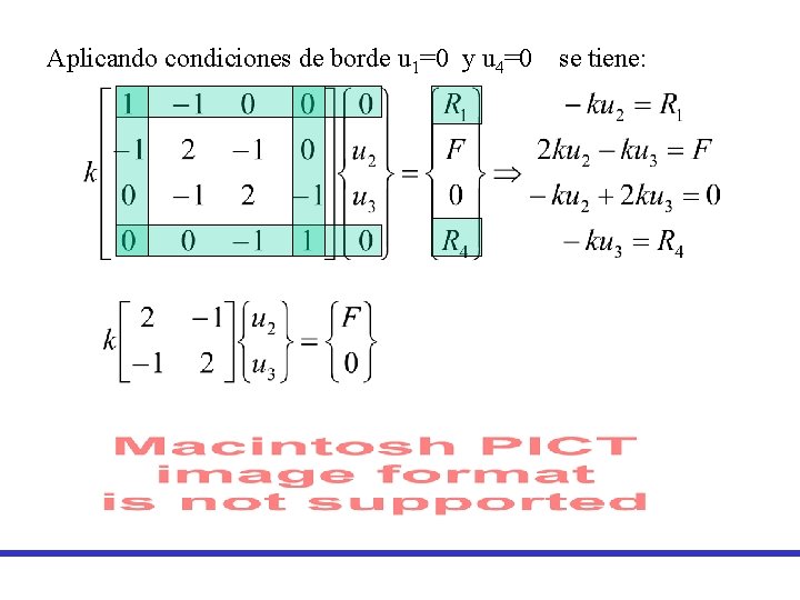 Aplicando condiciones de borde u 1=0 y u 4=0 se tiene: Aplicando condiciones de borde u 1=0 y u 4=0 se tiene: