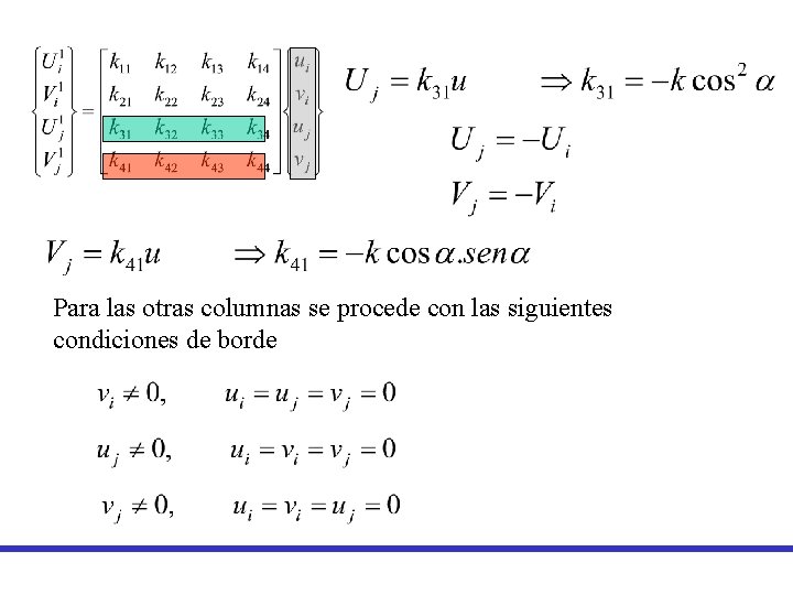 Para las otras columnas se procede con las siguientes condiciones de borde Para las otras columnas se procede con las siguientes condiciones de borde