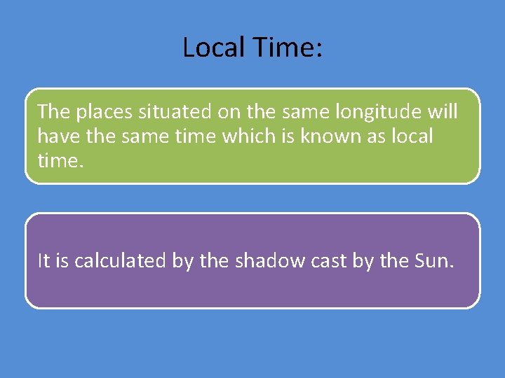 Local Time: The places situated on the same longitude will have the same time