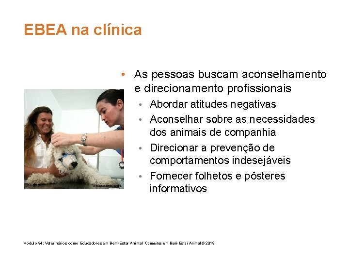 EBEA na clínica • As pessoas buscam aconselhamento e direcionamento profissionais • Abordar atitudes