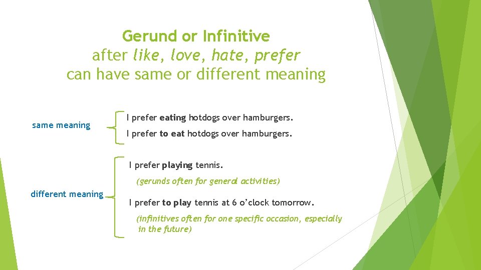 Gerund or Infinitive after like, love, hate, prefer can have same or different meaning