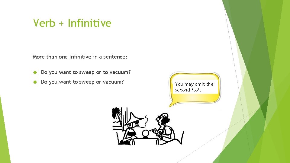 Verb + Infinitive More than one Infinitive in a sentence: Do you want to