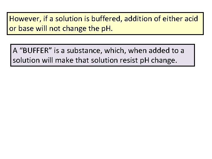 However, if a solution is buffered, addition of either acid or base will not