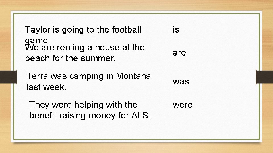 Taylor is going to the football game. We are renting a house at the