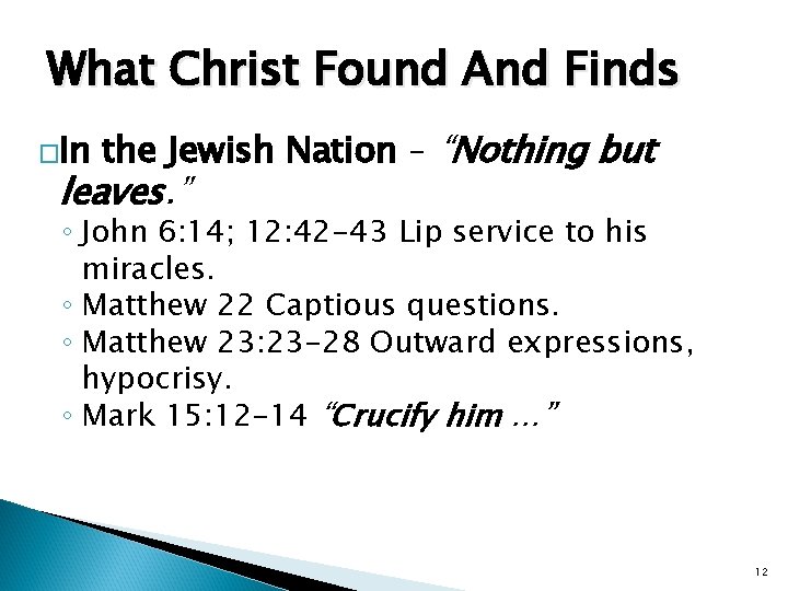 What Christ Found And Finds �In the Jewish Nation – “Nothing but leaves. ”