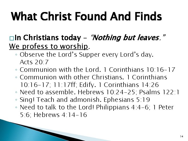 What Christ Found And Finds Christians today – “Nothing but leaves. ” We profess