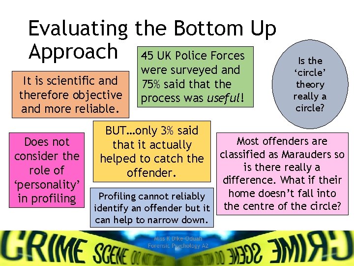 Evaluating the Bottom Up Approach 45 UK Police Forces It is scientific and therefore