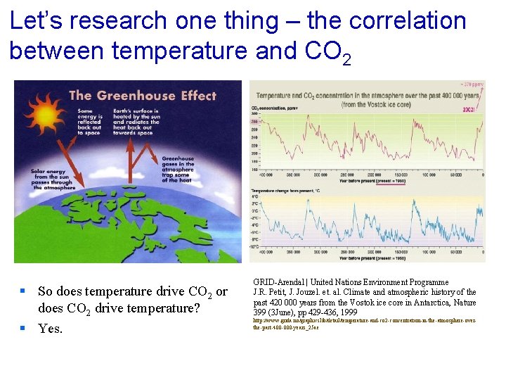Let’s research one thing – the correlation between temperature and CO 2 § So