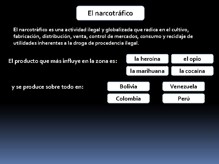 El narcotráfico es una actividad ilegal y globalizada que radica en el cultivo, fabricación,