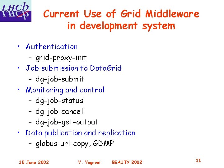 Current Use of Grid Middleware in development system • Authentication – grid-proxy-init • Job