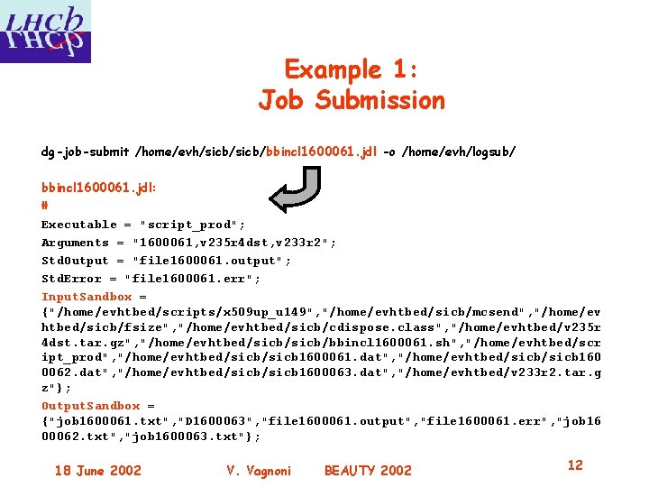 Example 1: Job Submission dg-job-submit /home/evh/sicb/bbincl 1600061. jdl -o /home/evh/logsub/ bbincl 1600061. jdl: #