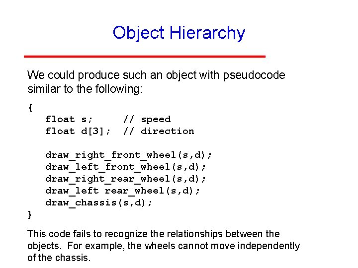 Object Hierarchy We could produce such an object with pseudocode similar to the following: