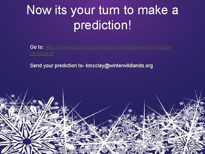 Now its your turn to make a prediction! Go to: http: //snowschool. squarespace. com/snowschool-followup-project/