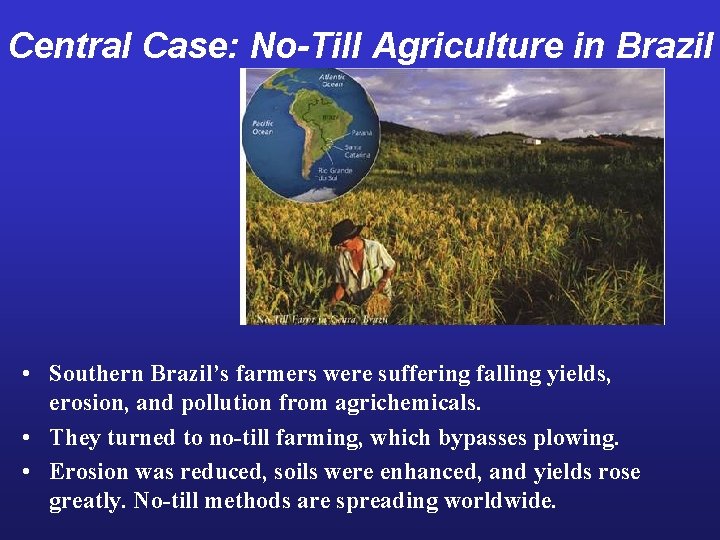 Central Case: No-Till Agriculture in Brazil • Southern Brazil’s farmers were suffering falling yields,