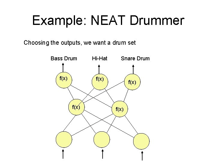 Example: NEAT Drummer Choosing the outputs, we want a drum set Bass Drum Hi-Hat