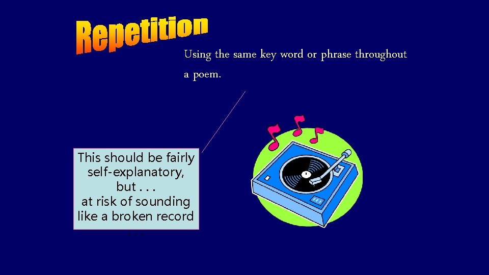 Using the same key word or phrase throughout a poem. This should be fairly
