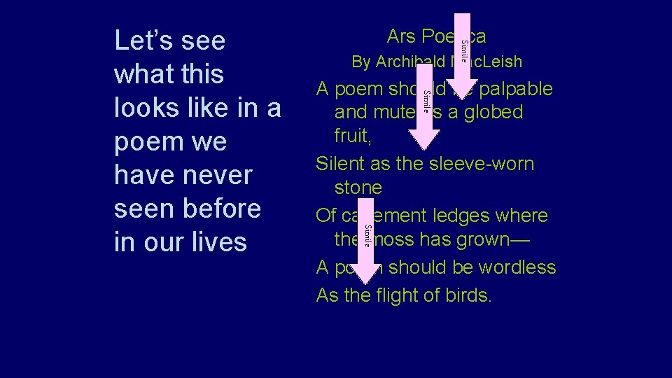 Simile Ars Poetica By Archibald Mac. Leish Simile A poem should be palpable and