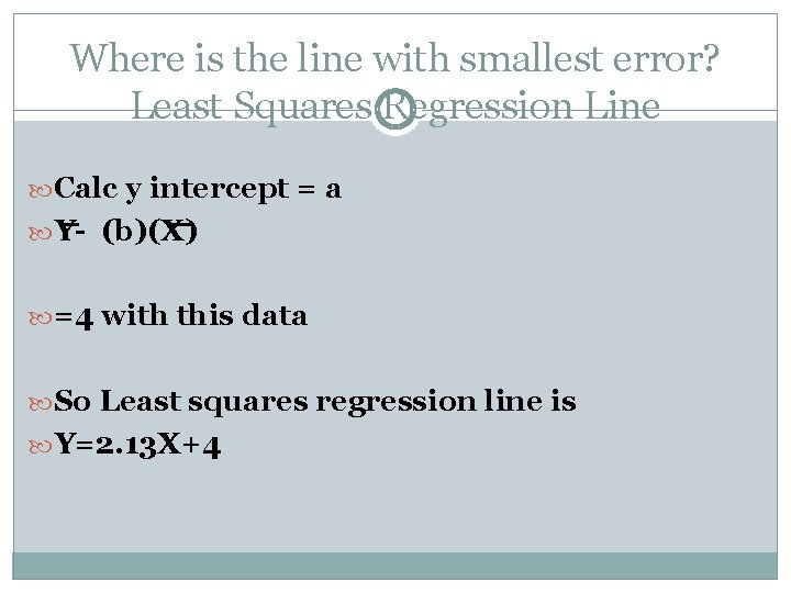 Where is the line with smallest error? Least Squares Regression Line Calc y intercept