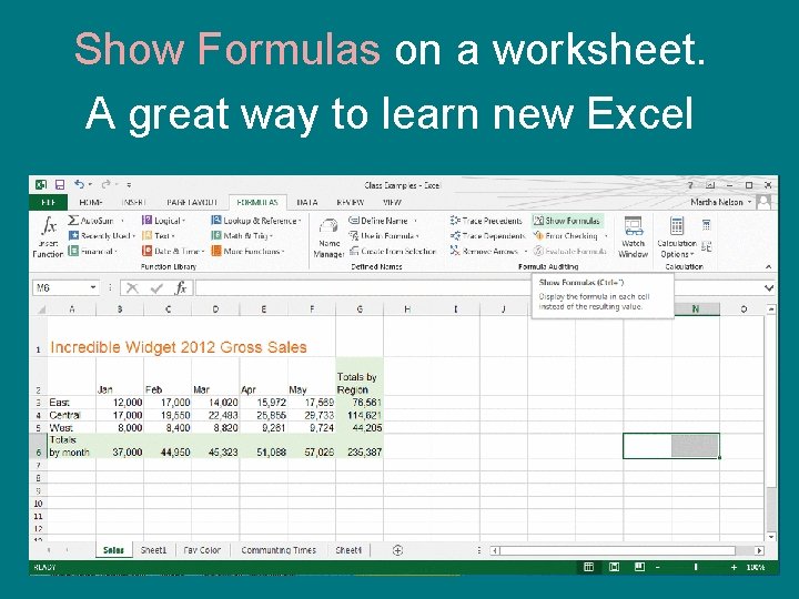 Show Formulas on a worksheet. A great way to learn new Excel 