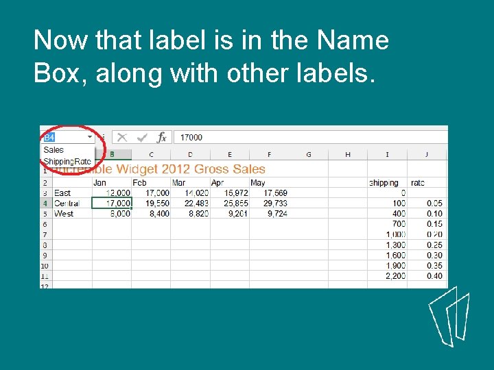 Now that label is in the Name Box, along with other labels. 