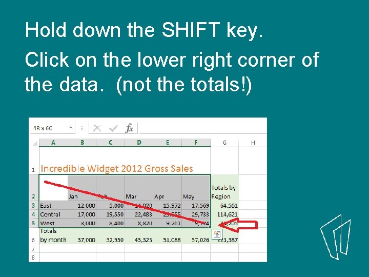 Hold down the SHIFT key. Click on the lower right corner of the data.