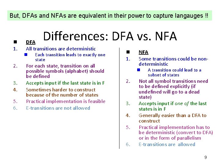 But, DFAs and NFAs are equivalent in their power to capture langauges !! n
