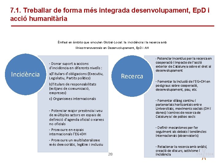 7. 1. Treballar de forma més integrada desenvolupament, Ep. D i acció humanitària Èmfasi