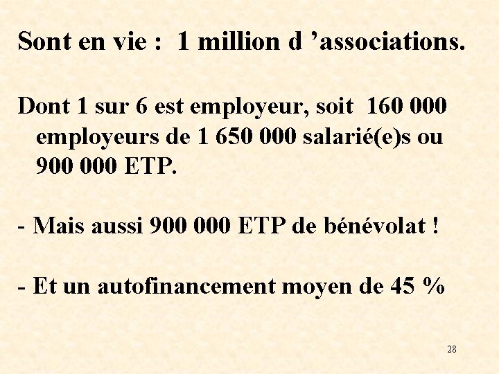 Sont en vie : 1 million d ’associations. Dont 1 sur 6 est employeur,