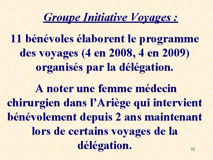 Groupe Initiative Voyages : 11 bénévoles élaborent le programme des voyages (4 en 2008,