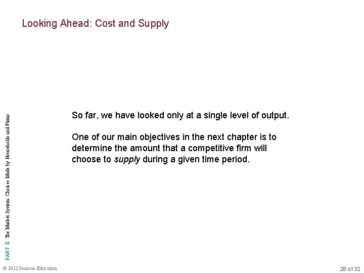 PART II The Market System: Choices Made by Households and Firms Looking Ahead: Cost