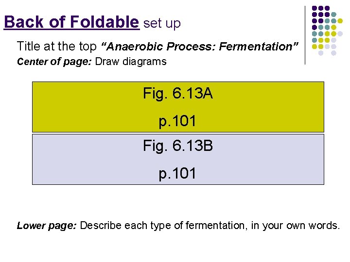 Back of Foldable set up Title at the top “Anaerobic Process: Fermentation” Center of