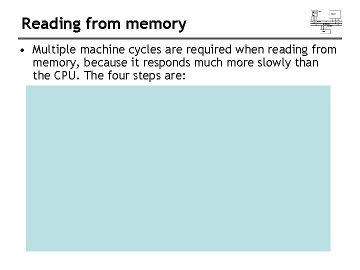Reading from memory • Multiple machine cycles are required when reading from memory, because