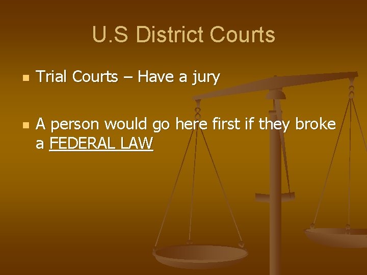 U. S District Courts n n Trial Courts – Have a jury A person