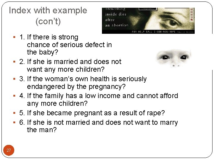 Index with example (con’t) § 1. If there is strong § § § 27